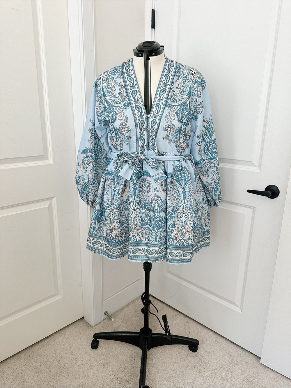 Light Blue Paisley Tie-Waist Jacket